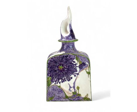 A Rozenburg tea caddy Samuel Schellink for Rozenburg, a Dutch Art Nouveau egg-shell porcelain tea caddy with violet chrysanth