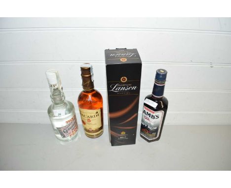 Mixed Lot: A bottle of Tequila, bottle of Barcardi, bottle of Champagne Lanson and a bottle of Lambs Navy Rum (4)