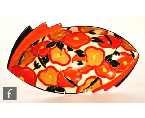 Clarice Cliff - Orange Chintz - A shape 470 Daffodil bowl with stepped fins circa 1932, hand painted with stylised flowers an