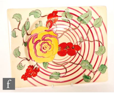 Clarice Cliff - Damask Rose - A large Biarritz plate circa 1933, hand painted with a stylised flowering bough over fine bande