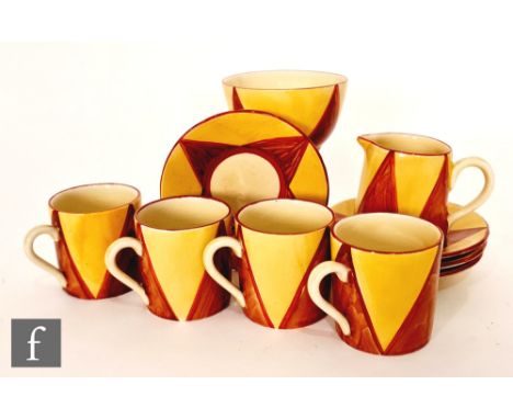 Clarice Cliff - Original Bizarre - A collection of Tankard shape teawares circa 1927, to comprise four coffee cans, sugar bow