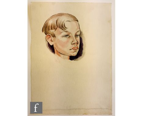 Albert Wainwright (1898-1943) - Portrait study of Douglas Lindley as young boy, bust length, watercolour, unsigned, inscribed