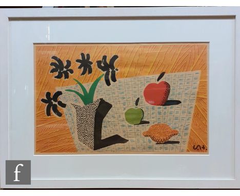 After David Hockney (b.1937) - Still life with Fruit and Flowers, lithograph, signed in the stone, framed, 33cm x 53cm. 