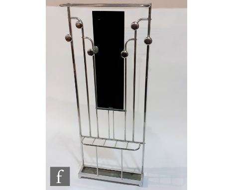 Unknown - A 1930s chrome plated, mirror back hallstand of tubular form with six large button shaped hooks above a conforming 