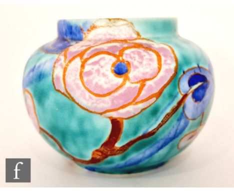 Clarice Cliff - Inspiration Rose - A shape 234 rose bowl circa 1930, hand painted with a stylised flowering bough in pink, oc