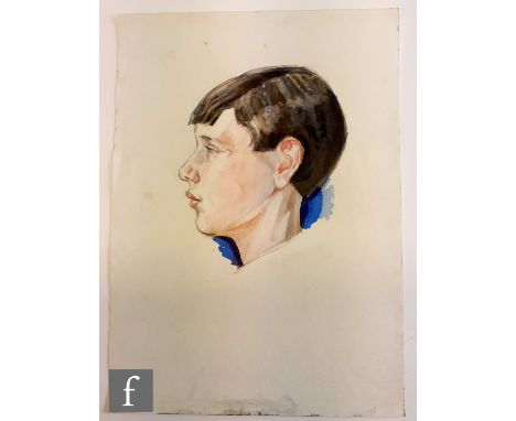 Albert Wainwright (1898-1943) - Portrait of Laurence Cook as a boy, bust length in profile, watercolour, unsigned, inscribed 