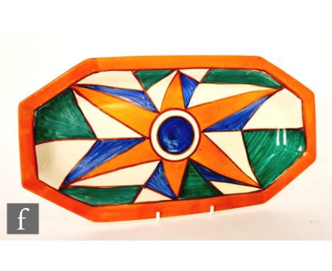 Clarice Cliff - Original Bizarre - A shape 334 sandwich tray circa 1928, radially decorated with a cartwheel design of orange
