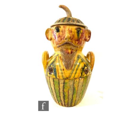 Unknown - A large early 20th Century continental Arts and Crafts jar and cover modelled as a stylised grotesque bearded man w