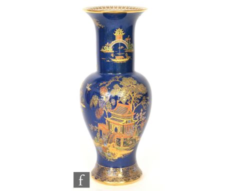 Wiltshaw and Robinson - Carlton Ware - A 1920s Mikado pattern vase decorated with gilt and enamel Chinoiserie landscapes agai