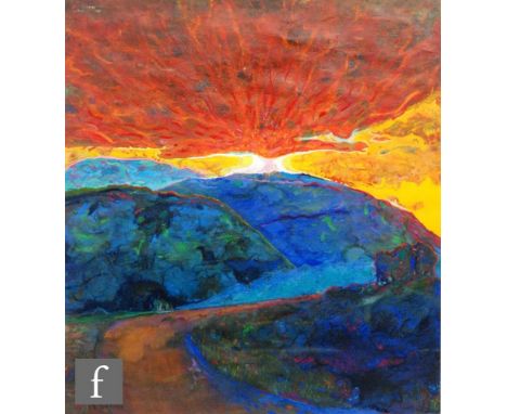 Peter R. Tarrant (Contemporary) - Sunset over a hilly landscape, watercolour, signed, framed, 60cm x 54cm. 