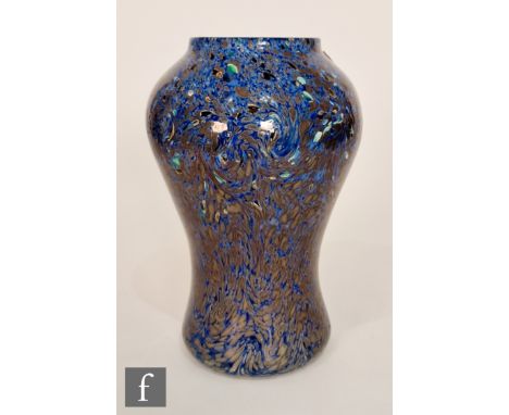 Monart - A 1930s Paisley Shawl glass vase in baluster form, shape FA, enamel decorated with swirls of grey and green over the