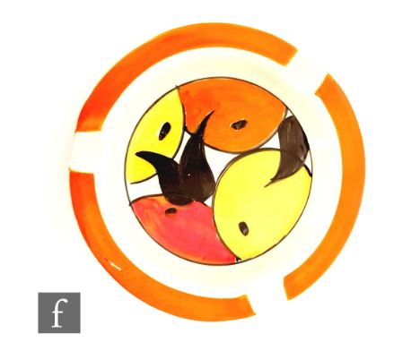Clarice Cliff - Oranges &amp; Lemons - A shape 503 circular ash tray circa 1930, hand painted with fruit and foliage with ora