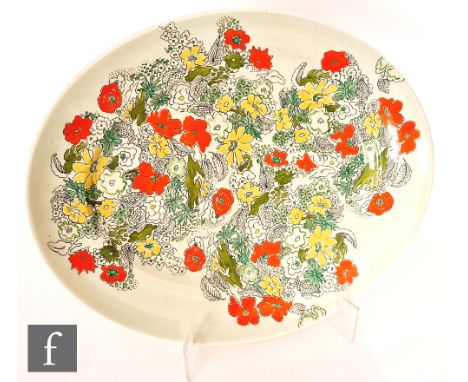 Clarice Cliff - Crepe de Chine - A large oval serving plate circa 1934, transfer printed and painted with sprays of flowers p