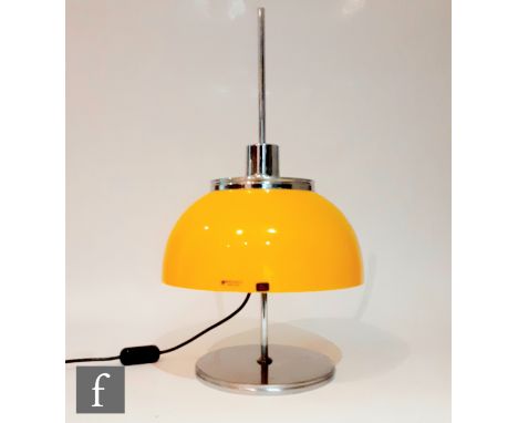 Harvey Guzzini - A yellow 'Mushroom' lamp, the chrome circular base with slender stem rising to a domed yellow mushroom shade