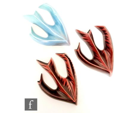 Colin Melbourne - Beswick - A pair of 1950s shape 1400 asymmetric wall pockets each in chocolate brown with a lighter brown p