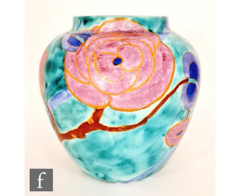 Clarice Cliff - Inspiration Rose - A giant ginger jar vase circa 1930, hand painted with a large stylised flowering rose boug