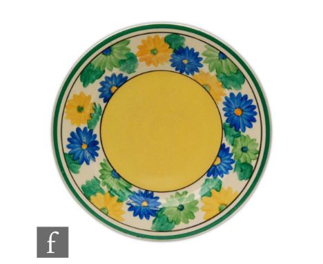 Clarice Cliff - Sungay - A circular plate circa 1931, hand painted with a border of flowers and foliage with matched banding,