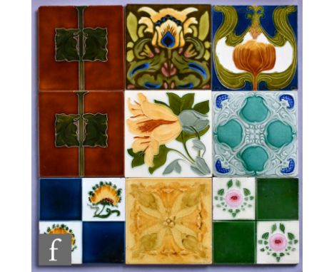Various - Nine assorted late 19th to early 20th Century 6in dust pressed tiles with moulded decoration, to include a Lewis Da