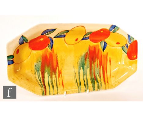 Clarice Cliff - Delecia Citrus - A shape 334 sandwich tray circa 1932, hand painted with a band of stylised fruit and foliage