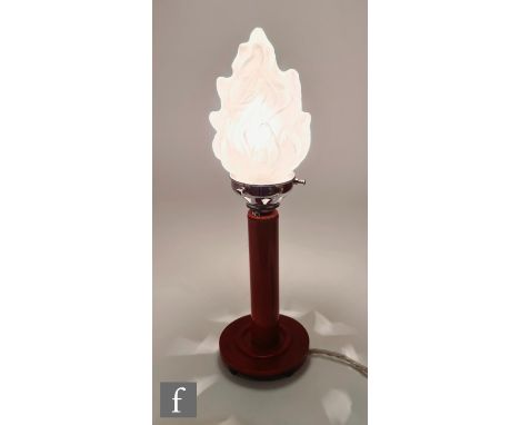 Unknown - A 1930s Art Deco table lamp, the cherry amber coloured phenolic stem and circular base surmounted by a frosted flam