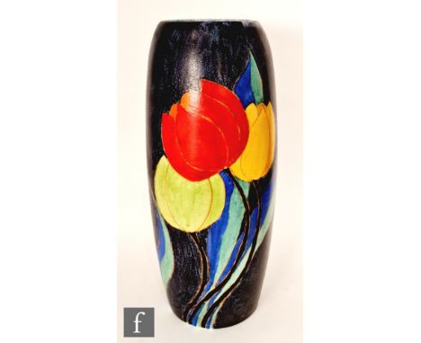 Clarice Cliff - Inspiration Clovre Tulip - A large umbrella stand circa 1930, of swollen cylindrical form, hand painted with 