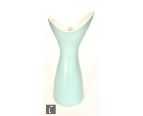 Poole Pottery - A Freeform shape 724 'Horn' vase decorated in pale blue, printed mark, height 36cm.