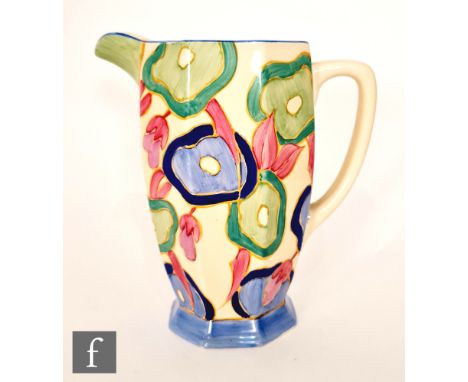 Clarice Cliff - Blue Chintz - A large Athens shape jug circa 1932, hand painted with stylised flowers and foliage with blue b