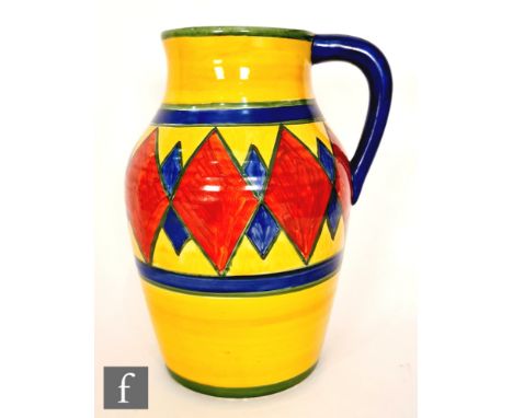 Clarice Cliff - Original Bizarre - A single handled Lotus jug circa 1928, hand painted with a band of diamonds and triangles 