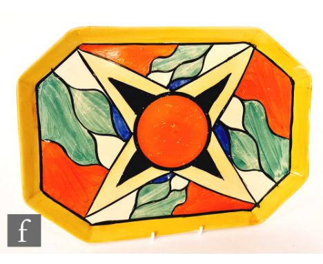 Clarice Cliff - Double V - A large dressing table or serving tray circa 1929, radially hand painted with double V and stylise