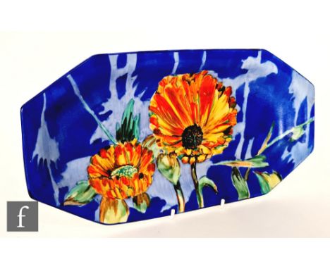 Clarice Cliff - Marigold - A shape 334 sandwich tray circa 1930, hand painted with two large Marigold flowers and foliage ove