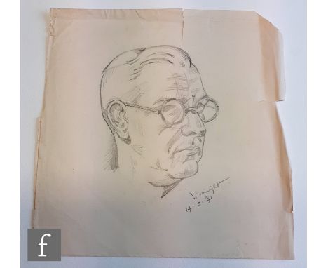 Albert Wainwright (1898-1943) - Self portrait study of Albert Wainwright wearing spectacles, bust length, pencil drawing, sig