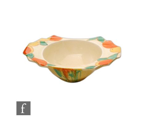 Clarice Cliff - Delecia Peaches - A Daffodil shape grapefruit bowl circa 1932, hand painted to the shoulders with stylised fr