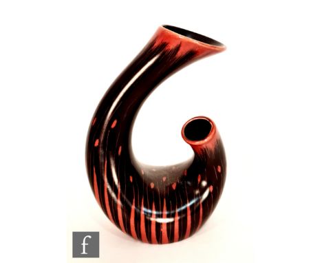 Alfred Hallam and Colin Melbourne - Beswick - A 1950s shape 1357 twin neck scroll vase decorated in chocolate brown with ligh