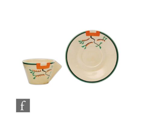 Clarice Cliff - Ravel - A Conical cup and saucer circa 1929, hand painted with an abstract shoulder design, Bizarre mark, S/D