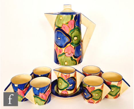Clarice Cliff - Blue Chintz - A part Conical coffee service circa 1932, comprising coffee pot, six coffee cans, cream jug and
