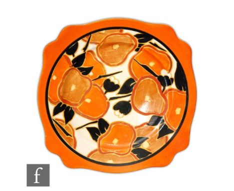 Clarice Cliff - Orange Chintz - A Leda shape plate circa 1932, hand painted with stylised flowers and foliage with orange and