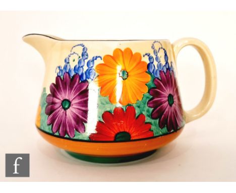 Clarice Cliff - Gayday - A Crown shaped jug circa 1930, hand painted with stylised flowers and foliage with black and brown b