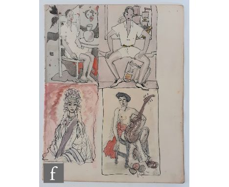 Albert Wainwright (1898-1943) - A group of four pen, ink and watercolour sketches showing studies of young men in various pos