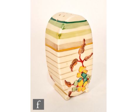 Clarice Cliff - Green Hydrangea - A Bon Jour sugar sifter circa 1934, hand painted with a flowering bough over graduated gree
