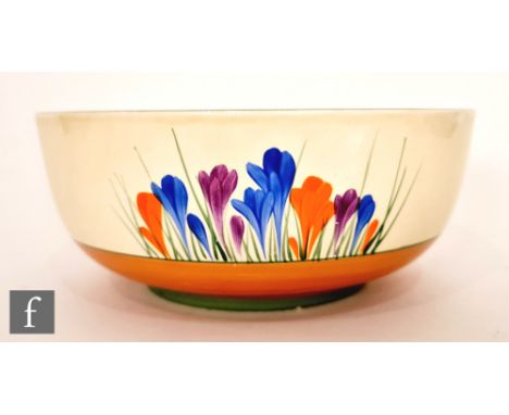 Clarice Cliff - Crocus - A Holborn shape fruit bowl circa 1930, hand painted with sprays of crocus with yellow, green and bro