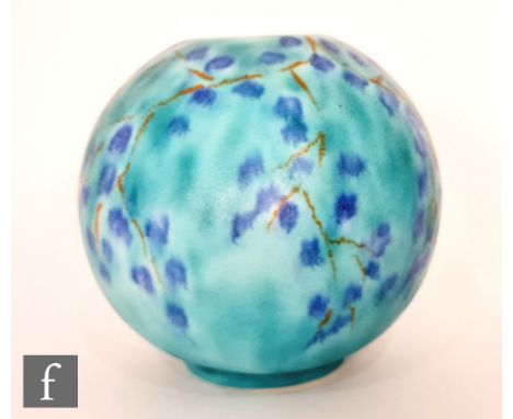 Clarice Cliff - Inspiration Blossom - A shape 370 Globe vase circa 1930, hand painted with stylised flowering boughs in blue 