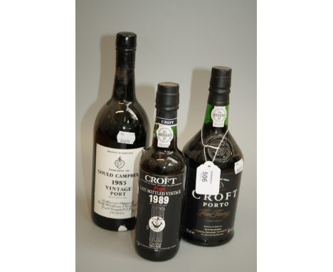 A bottle of Croft Fine Tawny Port, a 37.5cl bottle of Croft 1898 LBV Port, and a bottle of Gould Campbell 1985 Vintage Port