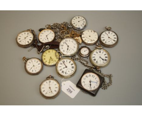 A collection of vintage fob watches and a silver Albert chain, including a cyma G.S.T.PL. M58683 and others