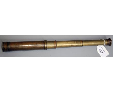 A vintage Salom and Co ' Reconnoiterer ' four draw, brass telescope. 40cm extended