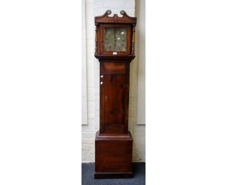 A stripped and varnished pine longcase clock, the 10 1/2in dial named William Cam, London, supporting a thirty-hour movement 