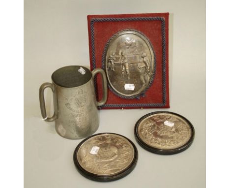 After Benedetto Pistrucci 'The Waterloo' medal (134mm), the electrotyped medal in two aspects, silver plated and numbered 722