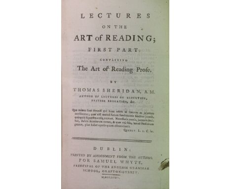 Sheridan (Thomas) Lectures on the Part of Reading, 12mo D. 1775. First Dublin Edition Printed by Assignment from the Author f