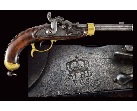 dating: 1851 provenance: Suhl, Round, smoothbore, 15 mm cal. barrel, octagonal at the base, provided with various marks and '