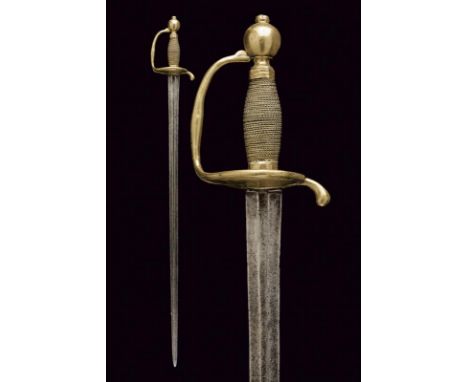 dating: Mid 18th Century provenance: France, Straight, double-edged blade with two thin grooves, base of hexagonal section an