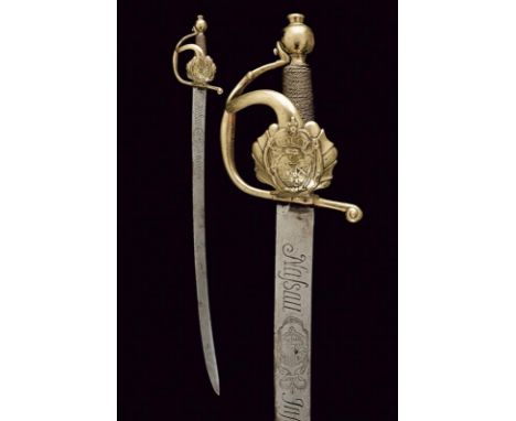 dating: 1740 - 50 provenance: France, Flat, curved, single-and false-edged blade, engraved with royal coat-of-arms on one sid